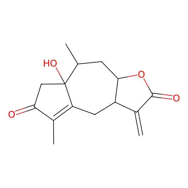 2D Structure of (3aS,5S,5aR,9aR)-5a-hydroxy-5,8-dimethyl-1-methylidene-3a,4,5,6,9,9a-hexahydroazuleno[6,5-b]furan-2,7-dione