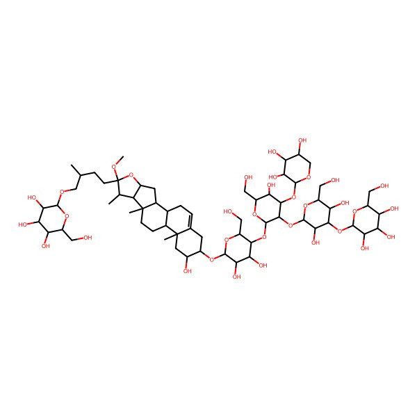 2D Structure of (2R,3R,4S,5S,6R)-2-[(2R)-4-[(1S,2S,4S,6R,7S,8R,9S,12S,13R,15R,16R)-16-[(2R,3R,4R,5R,6R)-5-[(2S,3R,4S,5R,6R)-3-[(2S,3R,4S,5R,6R)-3,5-dihydroxy-6-(hydroxymethyl)-4-[(2S,3R,4S,5S,6R)-3,4,5-trihydroxy-6-(hydroxymethyl)oxan-2-yl]oxyoxan-2-yl]oxy-5-hydroxy-6-(hydroxymethyl)-4-[(2S,3R,4S,5R)-3,4,5-trihydroxyoxan-2-yl]oxyoxan-2-yl]oxy-3,4-dihydroxy-6-(hydroxymethyl)oxan-2-yl]oxy-15-hydroxy-6-methoxy-7,9,13-trimethyl-5-oxapentacyclo[10.8.0.02,9.04,8.013,18]icos-18-en-6-yl]-2-methylbutoxy]-6-(hydroxymethyl)oxane-3,4,5-triol