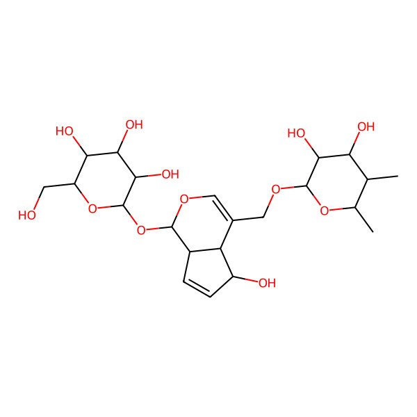 2D Structure of (2S,3R,4S,5S,6R)-2-[[(1S,4aS,5R,7aR)-4-[[(2R,3R,4S,5S,6R)-3,4-dihydroxy-5,6-dimethyloxan-2-yl]oxymethyl]-5-hydroxy-1,4a,5,7a-tetrahydrocyclopenta[c]pyran-1-yl]oxy]-6-(hydroxymethyl)oxane-3,4,5-triol