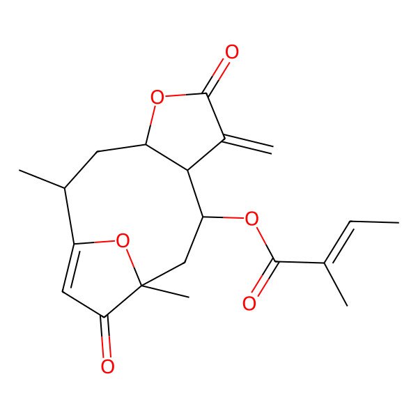 2D Structure of [(2R,4R,8R,9R)-2,11-dimethyl-7-methylidene-6,12-dioxo-5,14-dioxatricyclo[9.2.1.04,8]tetradec-1(13)-en-9-yl] (Z)-2-methylbut-2-enoate