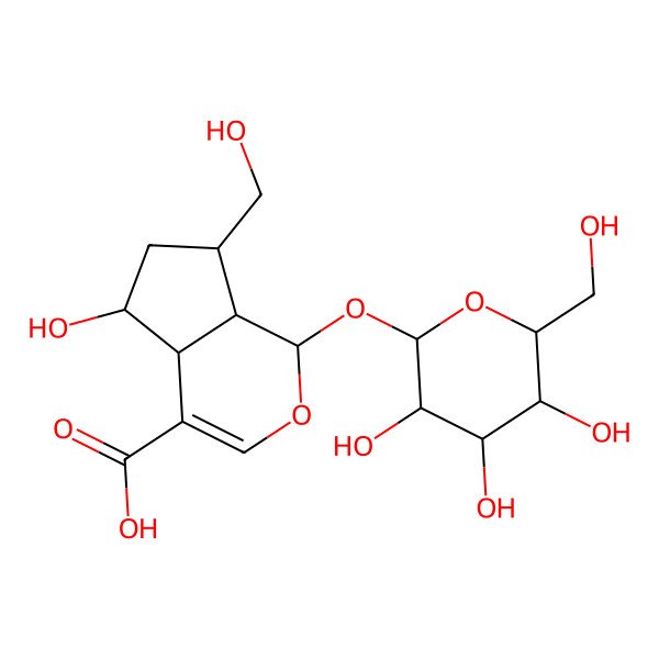 2D Structure of 5-Hydroxy-7-(hydroxymethyl)-1-[3,4,5-trihydroxy-6-(hydroxymethyl)oxan-2-yl]oxy-1,4a,5,6,7,7a-hexahydrocyclopenta[c]pyran-4-carboxylic acid