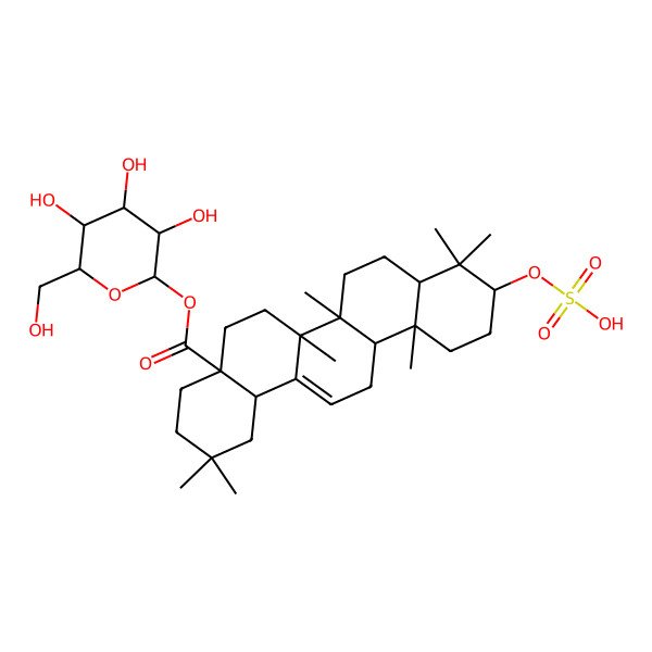 2D Structure of [3,4,5-Trihydroxy-6-(hydroxymethyl)oxan-2-yl] 2,2,6a,6b,9,9,12a-heptamethyl-10-sulfooxy-1,3,4,5,6,6a,7,8,8a,10,11,12,13,14b-tetradecahydropicene-4a-carboxylate