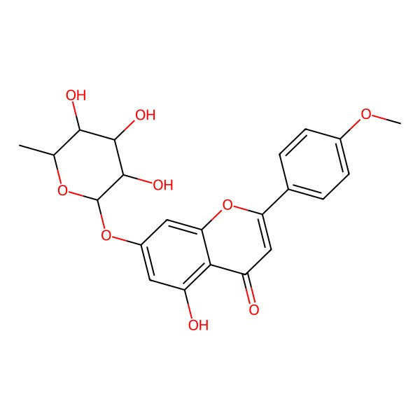 2D Structure of 5-hydroxy-2-(4-methoxyphenyl)-7-[(2S,3S,4R,5R,6S)-3,4,5-trihydroxy-6-methyloxan-2-yl]oxychromen-4-one