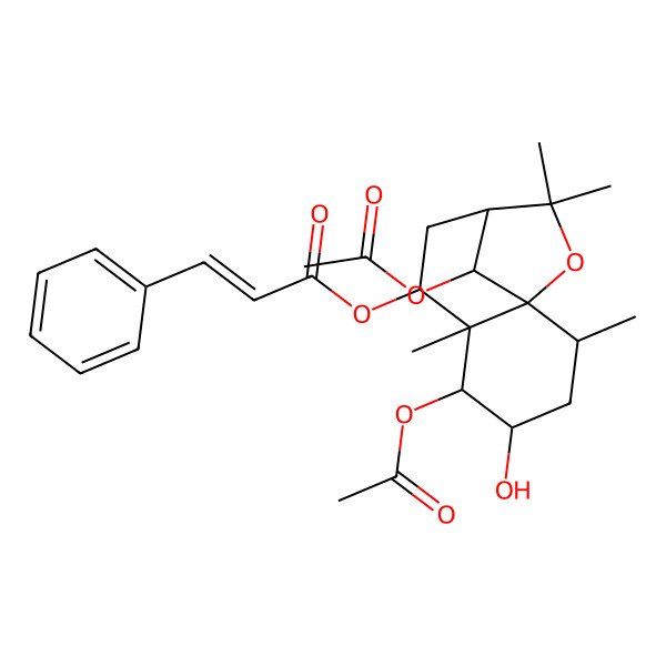 2D Structure of [(1S,2R,4S,5R,6R,7S,9R,12R)-5,12-diacetyloxy-4-hydroxy-2,6,10,10-tetramethyl-11-oxatricyclo[7.2.1.01,6]dodecan-7-yl] (E)-3-phenylprop-2-enoate