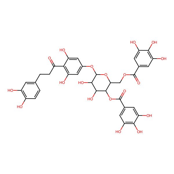 2D Structure of [(2R,3S,4R,5R,6S)-6-[4-[3-(3,4-dihydroxyphenyl)propanoyl]-3,5-dihydroxyphenoxy]-4,5-dihydroxy-3-(3,4,5-trihydroxybenzoyl)oxyoxan-2-yl]methyl 3,4,5-trihydroxybenzoate