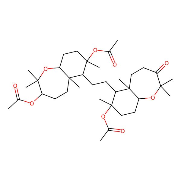 2D Structure of [7-acetyloxy-6-[2-(7-acetyloxy-2,2,5a,7-tetramethyl-3-oxo-4,5,6,8,9,9a-hexahydrobenzo[b]oxepin-6-yl)ethyl]-2,2,5a,7-tetramethyl-4,5,6,8,9,9a-hexahydro-3H-benzo[b]oxepin-3-yl] acetate