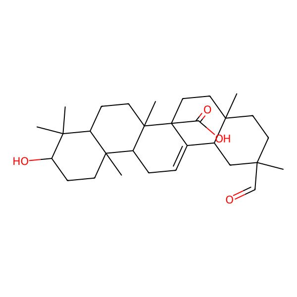 2D Structure of (2R,4aR,6aS,6aR,6bR,8aS,10R,12aR,14bR)-2-formyl-10-hydroxy-2,4a,6b,9,9,12a-hexamethyl-1,3,4,5,6,6a,7,8,8a,10,11,12,13,14b-tetradecahydropicene-6a-carboxylic acid