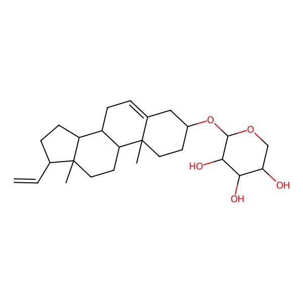 2D Structure of (2S,3R,4S,5R)-2-[[(3S,8S,9S,10R,13R,14S,17R)-17-ethenyl-10,13-dimethyl-2,3,4,7,8,9,11,12,14,15,16,17-dodecahydro-1H-cyclopenta[a]phenanthren-3-yl]oxy]oxane-3,4,5-triol