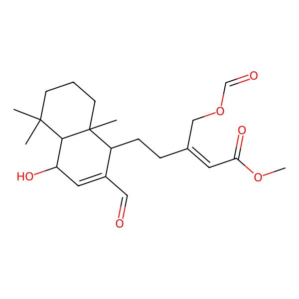 2D Structure of methyl (E)-5-[(1S,4R,4aR,8aS)-2-formyl-4-hydroxy-5,5,8a-trimethyl-1,4,4a,6,7,8-hexahydronaphthalen-1-yl]-3-(formyloxymethyl)pent-2-enoate