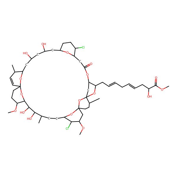 2D Structure of Methyl 9-(9,33-dichloro-14,16,27,28-tetrahydroxy-25,34-dimethoxy-19,29,39-trimethyl-6-oxo-2,5,40,41,42,43,44-heptaoxaheptacyclo[34.3.1.11,4.18,12.118,22.122,26.132,36]pentatetracont-20-en-3-yl)-2-hydroxynona-4,7-dienoate