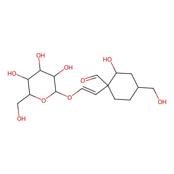 2D Structure of (1R,2R,4R)-2-hydroxy-4-(hydroxymethyl)-1-[(Z)-2-[(2R,3R,4S,5S,6R)-3,4,5-trihydroxy-6-(hydroxymethyl)oxan-2-yl]oxyethenyl]cyclohexane-1-carbaldehyde