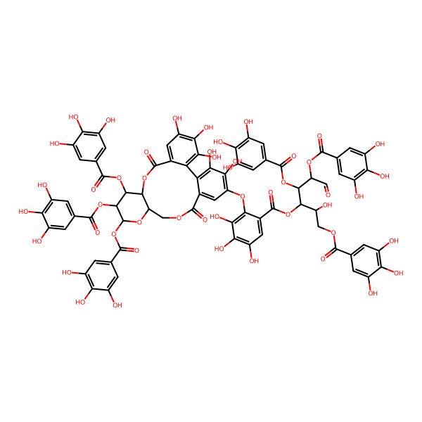 2D Structure of [(2S,3S,4R,5R)-2-hydroxy-6-oxo-1,4,5-tris[(3,4,5-trihydroxybenzoyl)oxy]hexan-3-yl] 3,4,5-trihydroxy-2-[[(10R,11S,12R,13S,15R)-3,4,5,22,23-pentahydroxy-8,18-dioxo-11,12,13-tris[(3,4,5-trihydroxybenzoyl)oxy]-9,14,17-trioxatetracyclo[17.4.0.02,7.010,15]tricosa-1(23),2,4,6,19,21-hexaen-21-yl]oxy]benzoate