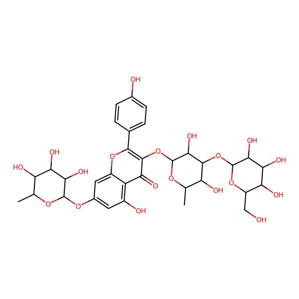 2D Structure of 3-[3,5-Dihydroxy-6-methyl-4-[3,4,5-trihydroxy-6-(hydroxymethyl)oxan-2-yl]oxyoxan-2-yl]oxy-5-hydroxy-2-(4-hydroxyphenyl)-7-(3,4,5-trihydroxy-6-methyloxan-2-yl)oxychromen-4-one