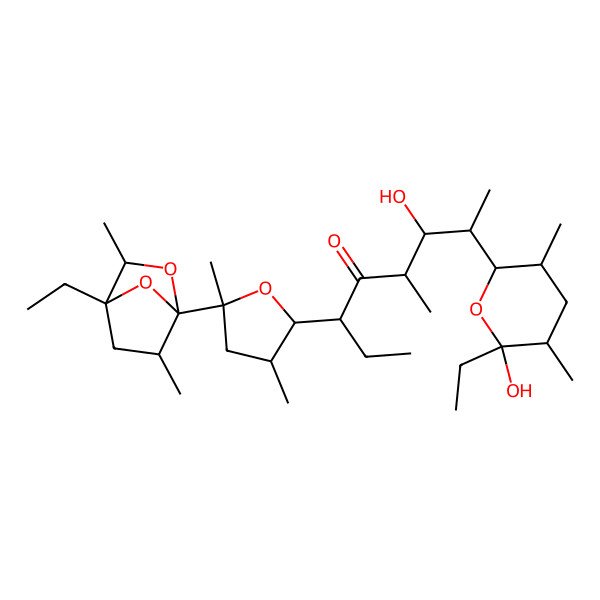 2D Structure of (3R,5S,6S,7S)-3-[(2S,3S,5S)-5-[(1R,3S,4R,6R)-4-ethyl-3,6-dimethyl-2,7-dioxabicyclo[2.2.1]heptan-1-yl]-3,5-dimethyloxolan-2-yl]-7-[(2S,3S,5R,6S)-6-ethyl-6-hydroxy-3,5-dimethyloxan-2-yl]-6-hydroxy-5-methyloctan-4-one