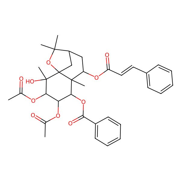 2D Structure of [(1R,2S,3S,4S,5R,6R,7S,9R)-3,4-diacetyloxy-2-hydroxy-2,6,10,10-tetramethyl-7-[(E)-3-phenylprop-2-enoyl]oxy-11-oxatricyclo[7.2.1.01,6]dodecan-5-yl] benzoate