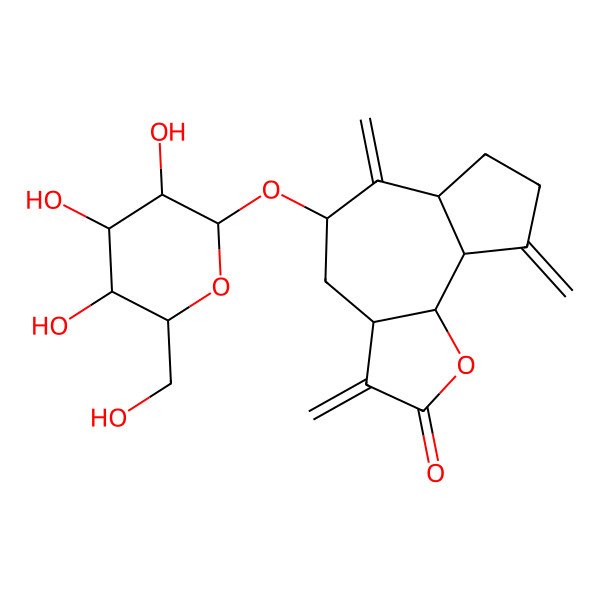 2D Structure of (3aS,5S,6aR,9aR,9bS)-3,6,9-trimethylidene-5-[(2R,3R,4S,5S,6R)-3,4,5-trihydroxy-6-(hydroxymethyl)oxan-2-yl]oxy-3a,4,5,6a,7,8,9a,9b-octahydroazuleno[4,5-b]furan-2-one