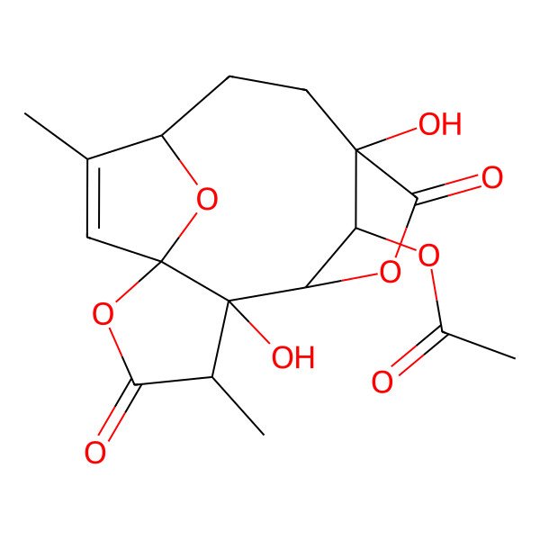 2D Structure of (5,9-Dihydroxy-4,13-dimethyl-3,8-dioxo-2,7,15-trioxatetracyclo[10.2.1.16,9.01,5]hexadec-13-en-16-yl) acetate