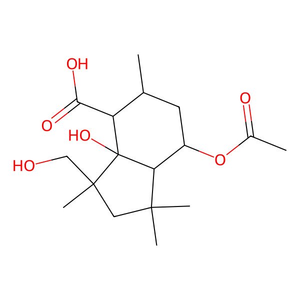 2D Structure of (3R,3aR,4S,5R,7S,7aR)-7-acetyloxy-3a-hydroxy-3-(hydroxymethyl)-1,1,3,5-tetramethyl-2,4,5,6,7,7a-hexahydroindene-4-carboxylic acid