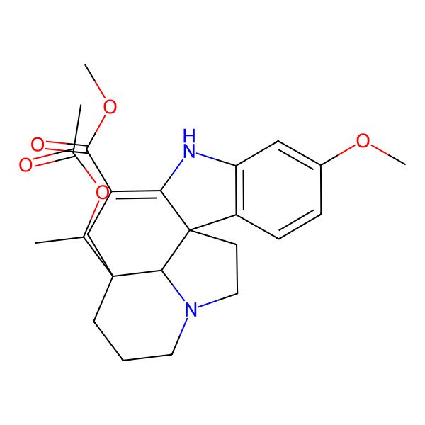 2D Structure of Methyl 12-(1-acetyloxyethyl)-5-methoxy-8,16-diazapentacyclo[10.6.1.01,9.02,7.016,19]nonadeca-2(7),3,5,9-tetraene-10-carboxylate