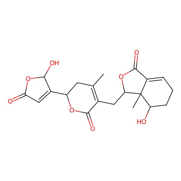 2D Structure of 4-hydroxy-3-[[2-(2-hydroxy-5-oxo-2H-furan-3-yl)-4-methyl-6-oxo-2,3-dihydropyran-5-yl]methyl]-3a-methyl-3,4,5,6-tetrahydro-2-benzofuran-1-one