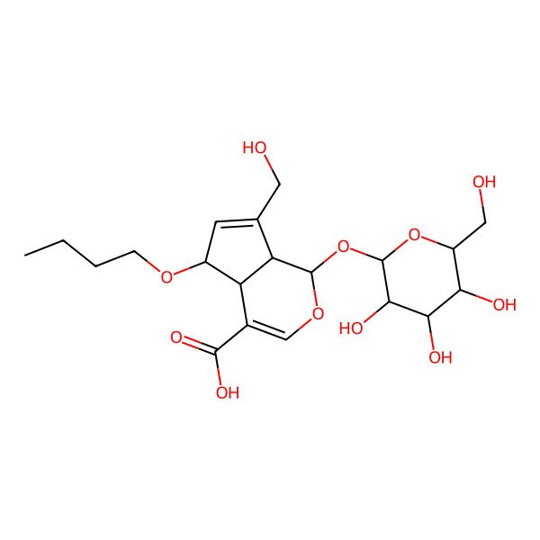2D Structure of 5-Butoxy-7-(hydroxymethyl)-1-[3,4,5-trihydroxy-6-(hydroxymethyl)oxan-2-yl]oxy-1,4a,5,7a-tetrahydrocyclopenta[c]pyran-4-carboxylic acid