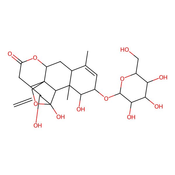 2D Structure of 4,5,17-Trihydroxy-14,18-dimethyl-6-methylidene-16-[3,4,5-trihydroxy-6-(hydroxymethyl)oxan-2-yl]oxy-3,10-dioxapentacyclo[9.8.0.01,7.04,19.013,18]nonadec-14-en-9-one