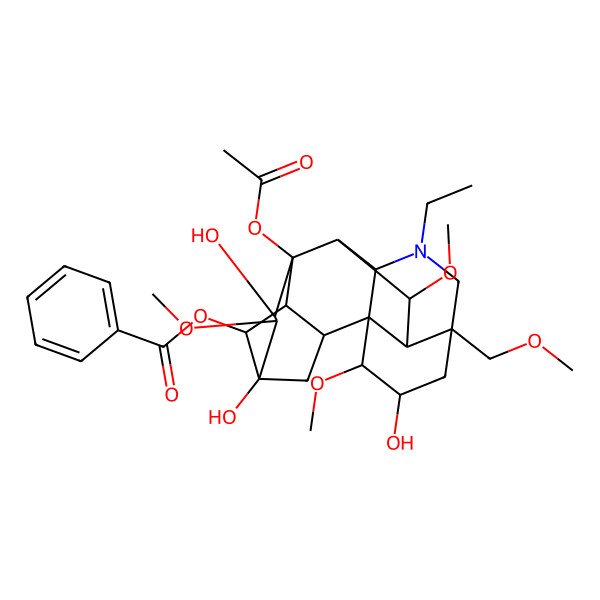 2D Structure of [(1S,2R,3R,4R,5R,6S,7S,8R,9R,10R,13S,15S,16R,17R,18R)-8-acetyloxy-11-ethyl-5,7,15-trihydroxy-6,16,18-trimethoxy-13-(methoxymethyl)-11-azahexacyclo[7.7.2.12,5.01,10.03,8.013,17]nonadecan-4-yl] benzoate