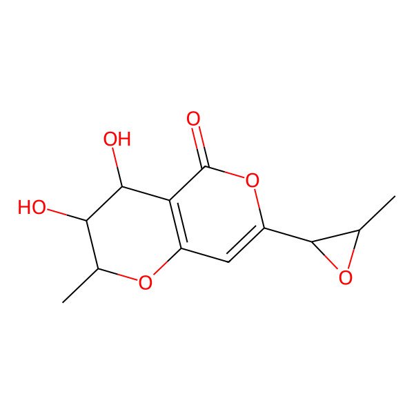 2D Structure of (2S,3S,4S)-3,4-dihydroxy-2-methyl-7-[(2R,3R)-3-methyloxiran-2-yl]-3,4-dihydro-2H-pyrano[3,2-c]pyran-5-one