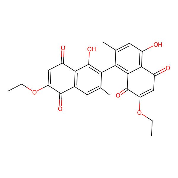 2D Structure of 2-Ethoxy-6-(7-ethoxy-4-hydroxy-2-methyl-5,8-dioxonaphthalen-1-yl)-5-hydroxy-7-methylnaphthalene-1,4-dione 2D Structure of 2-Ethoxy-6-(7-ethoxy-4-hydroxy-2-methyl-5,8-dioxonaphthalen-1-yl)-5-hydroxy-7-methylnaphthalene-1,4-dione