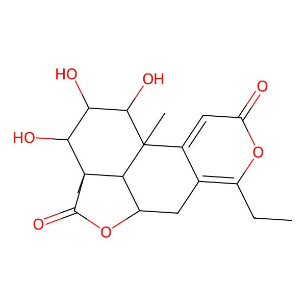 2D Structure of (1S,9R,12R,16R)-6-ethyl-13,14,15-trihydroxy-1,12-dimethyl-5,10-dioxatetracyclo[7.6.1.02,7.012,16]hexadeca-2,6-diene-4,11-dione