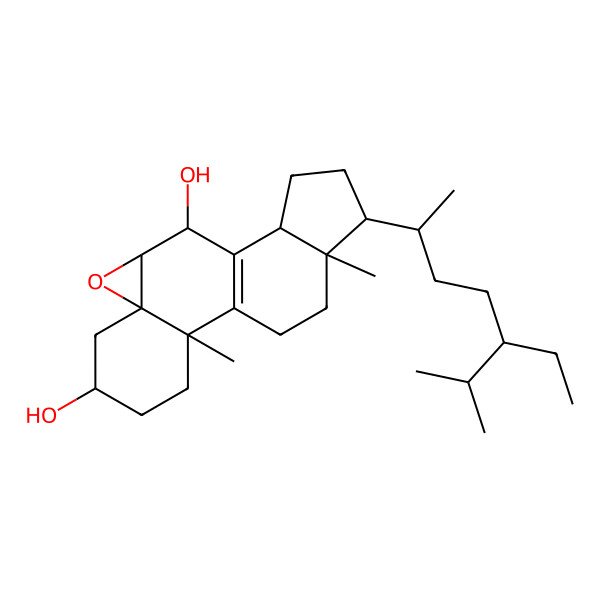 2D Structure of (2R,5S,7R,9S,10S,12R,15R,16R)-15-[(2R,5R)-5-ethyl-6-methylheptan-2-yl]-2,16-dimethyl-8-oxapentacyclo[9.7.0.02,7.07,9.012,16]octadec-1(11)-ene-5,10-diol