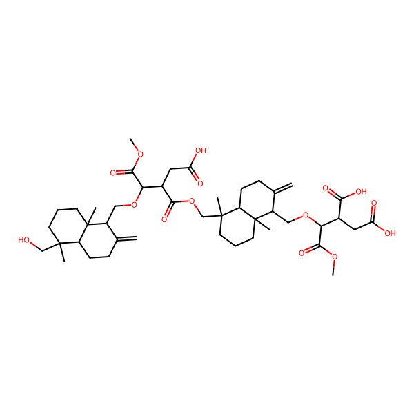 2D Structure of (2S)-2-[(1R)-1-[[(1S,4aR,5R,8aS)-5-[[(2S,3R)-3-[[(1S,4aR,5R,8aS)-5-(hydroxymethyl)-5,8a-dimethyl-2-methylidene-3,4,4a,6,7,8-hexahydro-1H-naphthalen-1-yl]methoxy]-2-(carboxymethyl)-4-methoxy-4-oxobutanoyl]oxymethyl]-5,8a-dimethyl-2-methylidene-3,4,4a,6,7,8-hexahydro-1H-naphthalen-1-yl]methoxy]-2-methoxy-2-oxoethyl]butanedioic acid