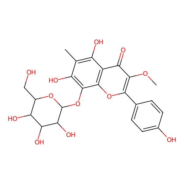 2D Structure of 5,7-dihydroxy-2-(4-hydroxyphenyl)-3-methoxy-6-methyl-8-[(2S,3R,4S,5S,6R)-3,4,5-trihydroxy-6-(hydroxymethyl)oxan-2-yl]oxychromen-4-one