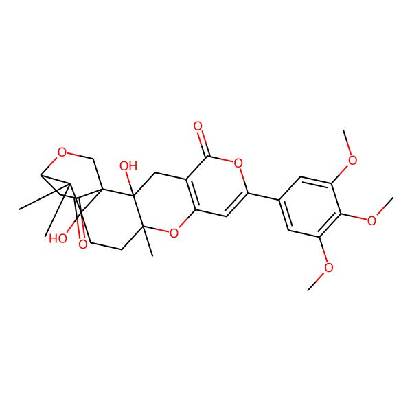 2D Structure of (1S,2S,11R,14R)-2,14-dihydroxy-11,15,15-trimethyl-7-(3,4,5-trimethoxyphenyl)-6,10,17-trioxapentacyclo[14.2.2.01,14.02,11.04,9]icosa-4(9),7-diene-5,19-dione