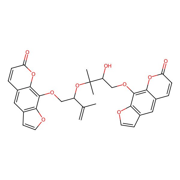 2D Structure of 9-[(2S)-2-[(3R)-3-hydroxy-2-methyl-4-(7-oxofuro[3,2-g]chromen-9-yl)oxybutan-2-yl]oxy-3-methylbut-3-enoxy]furo[3,2-g]chromen-7-one
