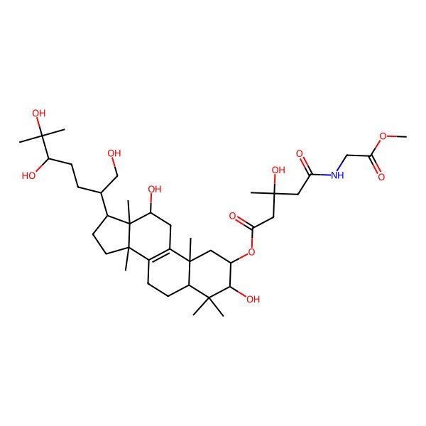 2D Structure of [3,12-dihydroxy-4,4,10,13,14-pentamethyl-17-(1,5,6-trihydroxy-6-methylheptan-2-yl)-2,3,5,6,7,11,12,15,16,17-decahydro-1H-cyclopenta[a]phenanthren-2-yl] 3-hydroxy-5-[(2-methoxy-2-oxoethyl)amino]-3-methyl-5-oxopentanoate
