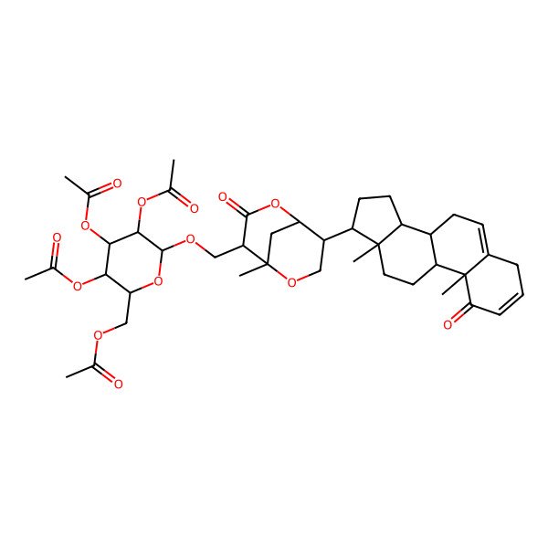 2D Structure of [(2R,3R,4S,5R,6R)-3,4,5-triacetyloxy-6-[[(1R,4R,5R,8R)-8-[(8S,9S,10R,13S,14S,17S)-10,13-dimethyl-1-oxo-4,7,8,9,11,12,14,15,16,17-decahydrocyclopenta[a]phenanthren-17-yl]-5-methyl-3-oxo-2,6-dioxabicyclo[3.3.1]nonan-4-yl]methoxy]oxan-2-yl]methyl acetate