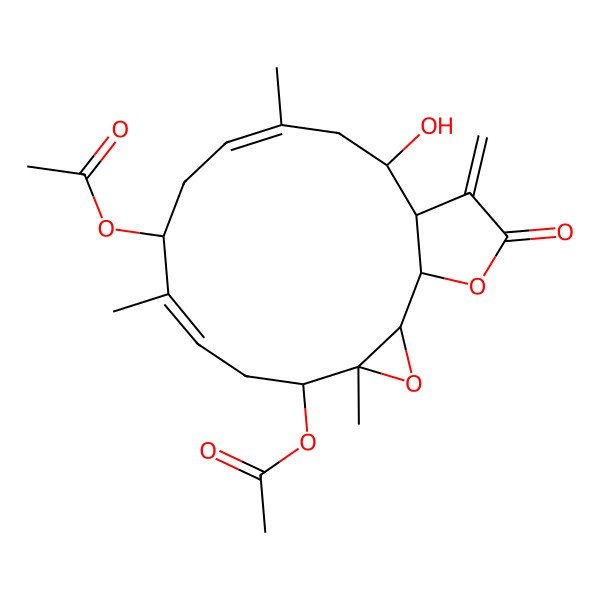 2D Structure of (5-Acetyloxy-14-hydroxy-4,8,12-trimethyl-16-methylidene-17-oxo-3,18-dioxatricyclo[13.3.0.02,4]octadeca-7,11-dien-9-yl) acetate