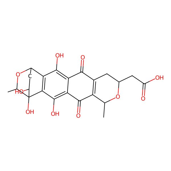 2D Structure of 2-(1,3,14,19-Tetrahydroxy-7,18-dimethyl-5,12-dioxo-8,17-dioxapentacyclo[14.2.2.02,15.04,13.06,11]icosa-2(15),3,6(11),13-tetraen-9-yl)acetic acid