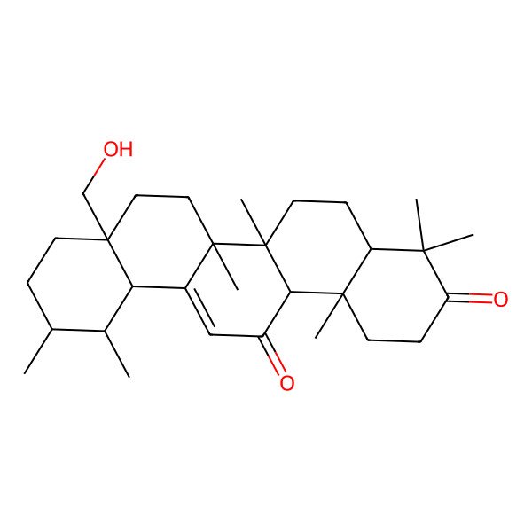2D Structure of (4aR,6aR,6bS,8aS,11R,12S,12aS,14aR,14bS)-8a-(hydroxymethyl)-4,4,6a,6b,11,12,14b-heptamethyl-2,4a,5,6,7,8,9,10,11,12,12a,14a-dodecahydro-1H-picene-3,14-dione
