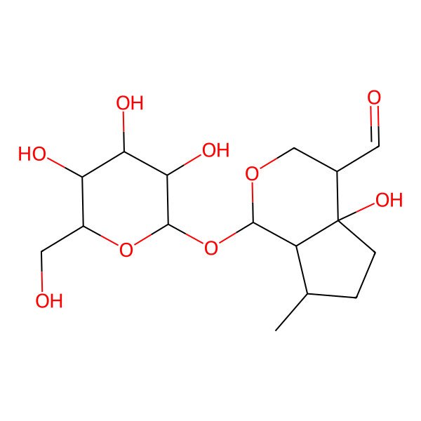2D Structure of (1S,4R,4aR,7R,7aR)-4a-hydroxy-7-methyl-1-[(2S,3R,4S,5S,6R)-3,4,5-trihydroxy-6-(hydroxymethyl)oxan-2-yl]oxy-3,4,5,6,7,7a-hexahydro-1H-cyclopenta[c]pyran-4-carbaldehyde