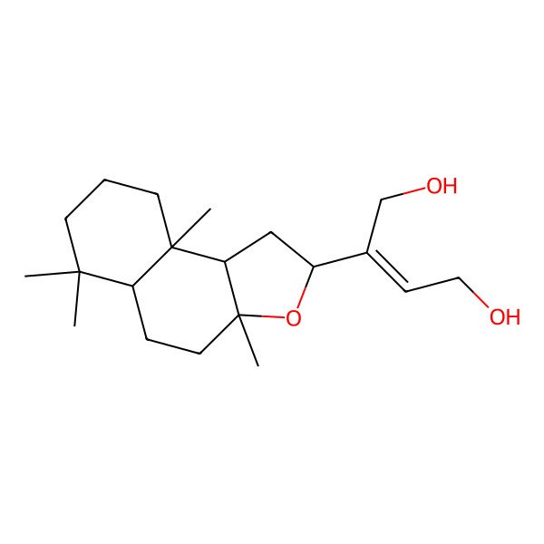 2D Structure of (Z)-2-[(2S,3aR,5aS,9aS,9bR)-3a,6,6,9a-tetramethyl-2,4,5,5a,7,8,9,9b-octahydro-1H-benzo[e][1]benzofuran-2-yl]but-2-ene-1,4-diol