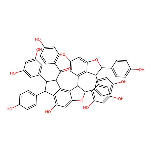 2D Structure of [7-(3,5-dihydroxyphenyl)-1-[3-(3,5-dihydroxyphenyl)-6-hydroxy-2-(4-hydroxyphenyl)-2,3-dihydro-1-benzofuran-4-yl]-5-hydroxy-2,6-bis(4-hydroxyphenyl)-2,6,7,8-tetrahydro-1H-cyclopenta[e][1]benzofuran-8-yl]-(4-hydroxyphenyl)methanone