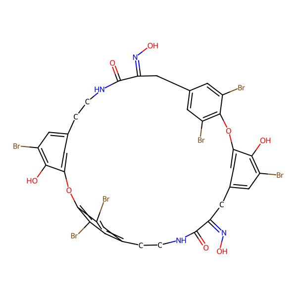 2D Structure of 5,16,21,32,33,36-Hexabromo-4,20-dihydroxy-12,25-bis(hydroxyimino)-2,18-dioxa-10,27-diazapentacyclo[28.2.2.214,17.13,7.119,23]octatriaconta-1(32),3,5,7(38),14,16,19,21,23(35),30,33,36-dodecaene-11,26-dione