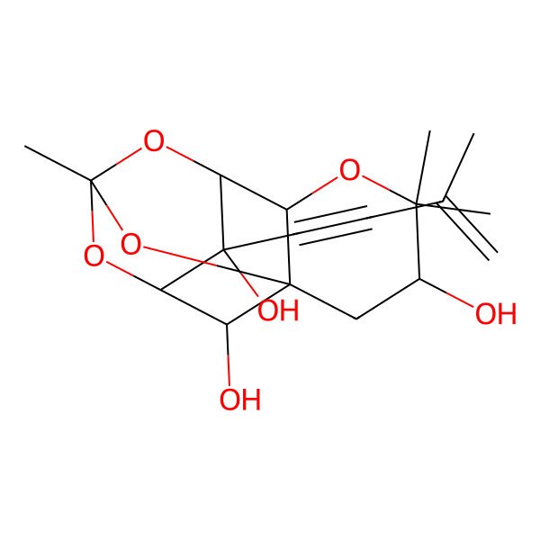 2D Structure of 4,4,9-Trimethyl-14-(3-methylbut-3-en-1-ynyl)-5,8,10,13-tetraoxatetracyclo[7.3.1.17,11.01,6]tetradecane-3,12,14-triol
