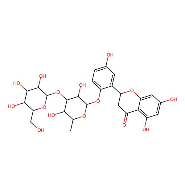 2D Structure of (2S)-2-[2-[(2S,3R,4R,5S,6S)-3,5-dihydroxy-6-methyl-4-[(2S,3R,4S,5S,6R)-3,4,5-trihydroxy-6-(hydroxymethyl)oxan-2-yl]oxyoxan-2-yl]oxy-5-hydroxyphenyl]-5,7-dihydroxy-2,3-dihydrochromen-4-one