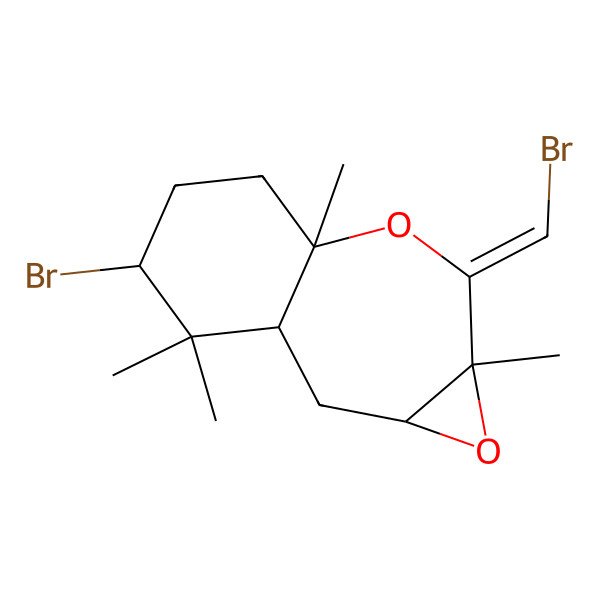 2D Structure of (3R,5R,6E,8S,11S)-11-bromo-6-(bromomethylidene)-5,8,12,12-tetramethyl-4,7-dioxatricyclo[6.4.0.03,5]dodecane