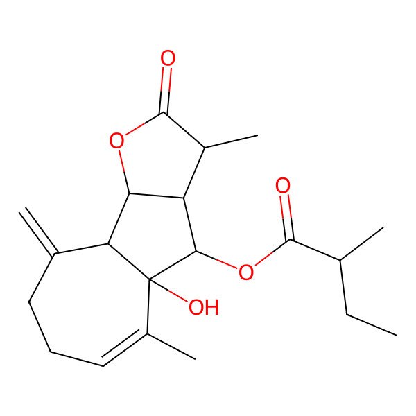 2D Structure of (4a-hydroxy-3,5-dimethyl-9-methylidene-2-oxo-3a,4,7,8,9a,9b-hexahydro-3H-azuleno[1,2-b]furan-4-yl) 2-methylbutanoate