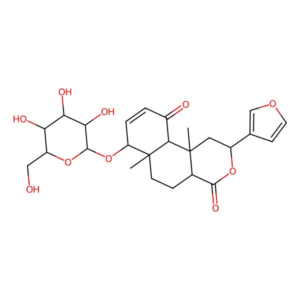 2D Structure of 2-(furan-3-yl)-6a,10b-dimethyl-7-[3,4,5-trihydroxy-6-(hydroxymethyl)oxan-2-yl]oxy-2,4a,5,6,7,10a-hexahydro-1H-benzo[f]isochromene-4,10-dione