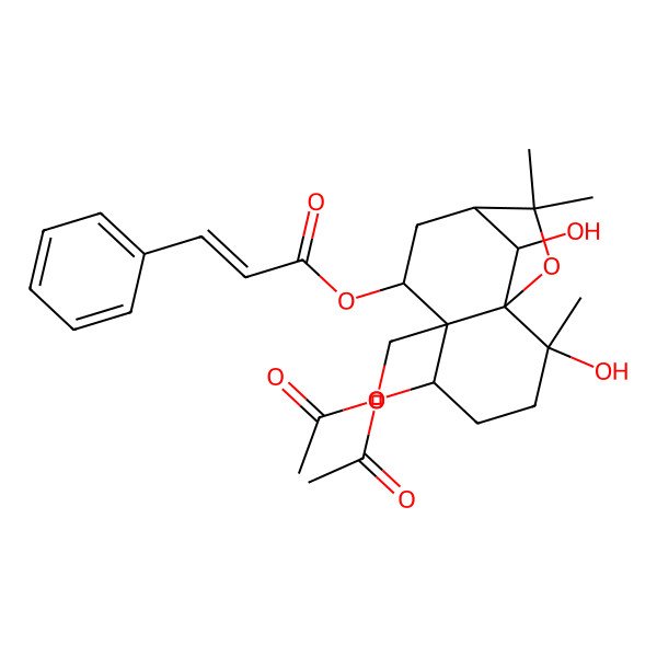2D Structure of [(1S,2S,5S,6S,7S,9R,12R)-5-acetyloxy-6-(acetyloxymethyl)-2,12-dihydroxy-2,10,10-trimethyl-11-oxatricyclo[7.2.1.01,6]dodecan-7-yl] (E)-3-phenylprop-2-enoate